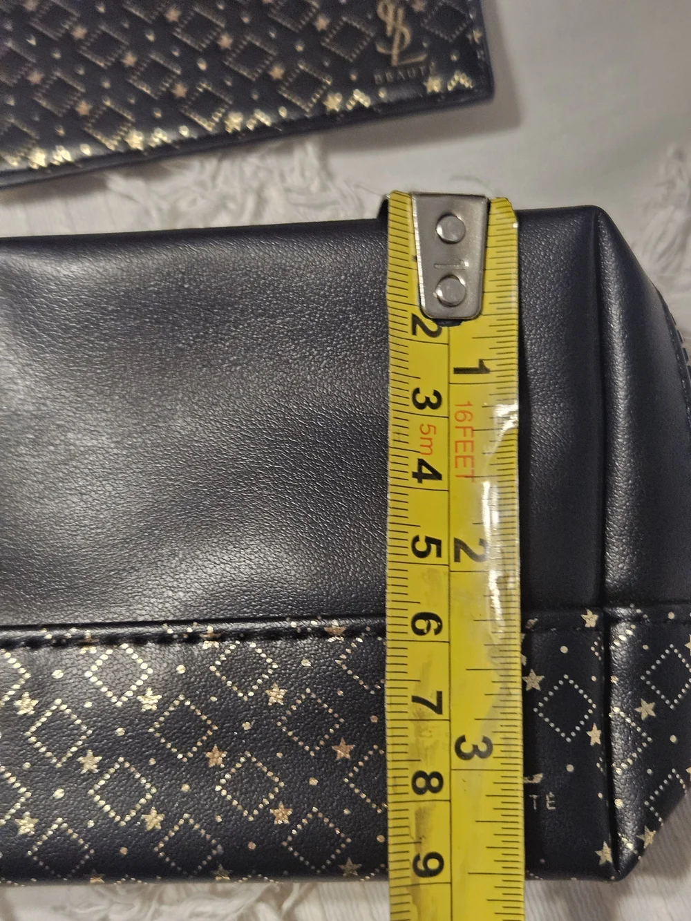 NWOT- Yves Saint Laurent Black & Gold Cosmetic Pouch and Mirror Holder Set